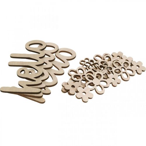 Artículo Flores decorativas de madera &quot;Hello&quot; Nature Deco Sign con imán 18/19,5 cm 6 uds.