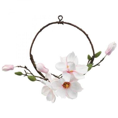 Floristik24 Anillo decorativo magnolia artificial primavera decoración para colgar Ø24cm