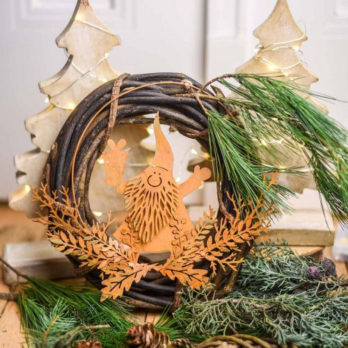 Artículo Anillo decorativo para Navidad, reno en el anillo, Papá Noel con regalo, pátina de decoración de metal Ø18cm juego de 2