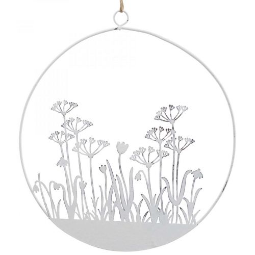 Artículo Anillo decorativo de metal blanco decorativo flor pradera decoración primavera Ø22cm