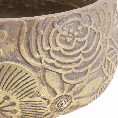 Artículo Cuenco decorativo cerámica flores doradas marrón Ø23.5cm H11.5cm