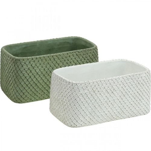 Floristik24 Cuenco decorativo cerámica verde blanco relieve red 23x12,5cm H11cm 2pcs