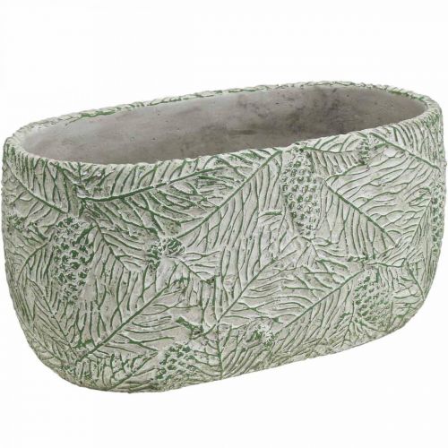 Cuenco decorativo de cerámica ovalado verde blanco gris ramas de abeto L22,5cm
