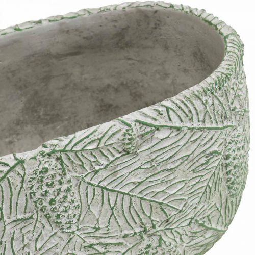 Floristik24 Cuenco decorativo de cerámica ovalado verde blanco gris ramas de abeto L22,5cm