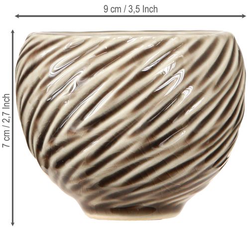 Artículo Cuenco decorativo de cerámica con espiral, color beige y marrón, Ø9 cm, 4 unidades