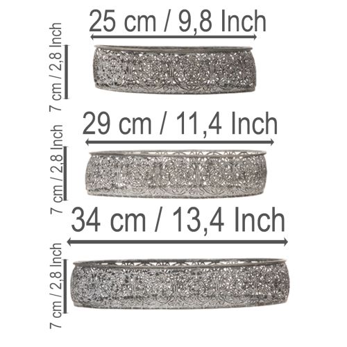 Artículo Juego de 3 cuencos decorativos de metal ovalados con diseño gris, 25,5/29/34,5 cm.