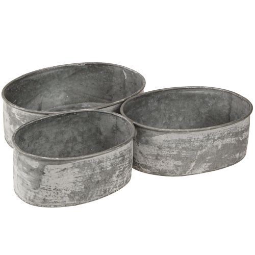 Artículo Cuenco decorativo de metal enchufable ovalado gris L22,5/19,5/16cm juego de 3