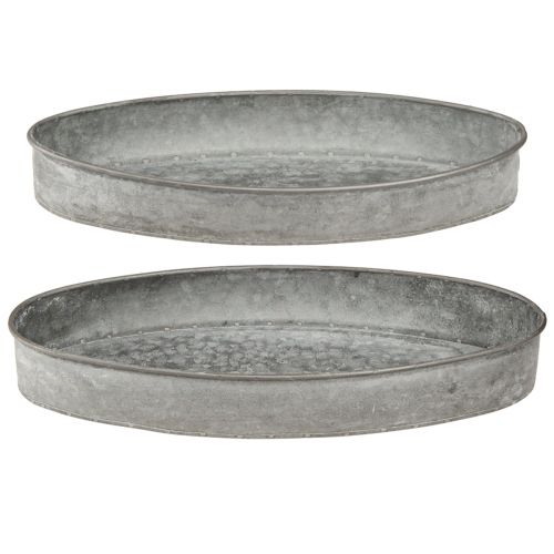 Floristik24 Cuenco decorativo cuenco de metal ovalado gris L33cm/31cm juego de 2
