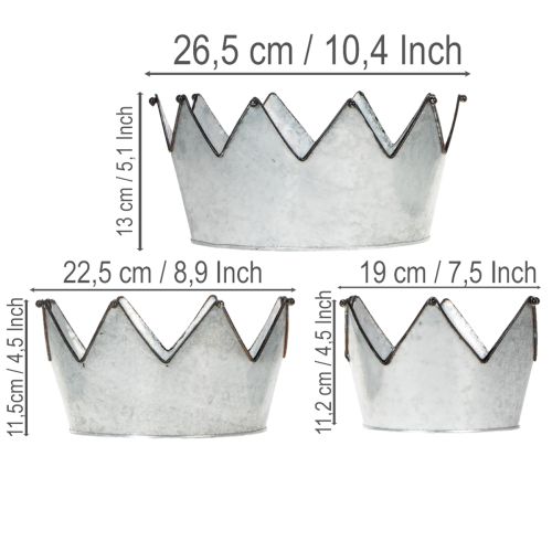 Artículo Cuenco decorativo de metal con forma de corona, Ø26,5/22,5/19 cm, juego de 3