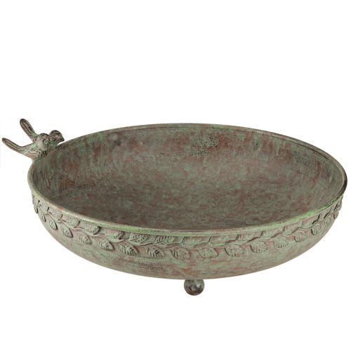 Floristik24 Cuenco Decorativo con Pájaros Cuenco de Metal Antiguo Verde Marrón Ø30cm