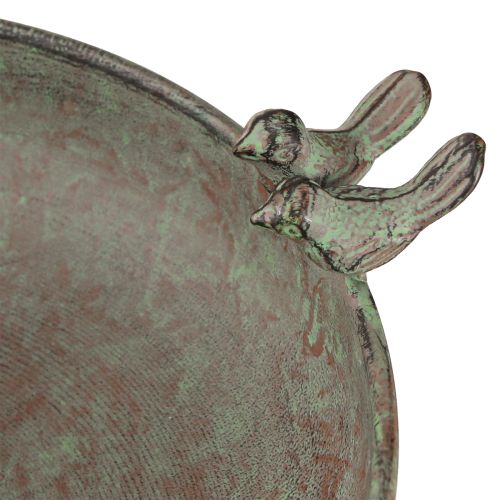 Artículo Cuenco Decorativo con Pájaros Cuenco de Metal Antiguo Verde Marrón Ø30cm