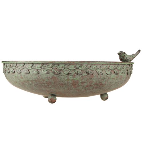 Artículo Cuenco Decorativo con Pájaros Cuenco de Metal Antiguo Verde Marrón Ø30cm