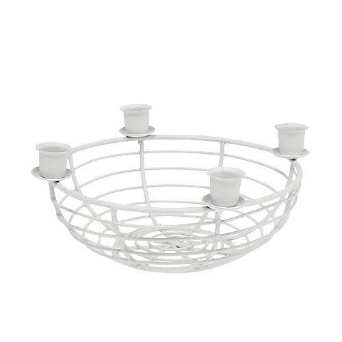 Floristik24 Bol decorativo con 4 candelabros de árbol Blanco Ø14cm