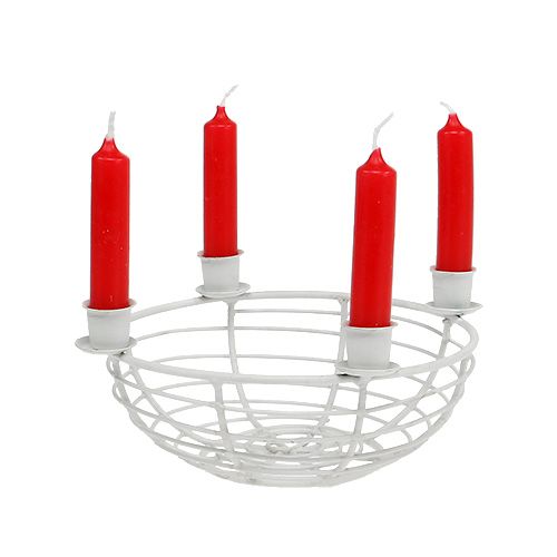 Floristik24 Bol decorativo con 4 candelabros de árbol Blanco Ø14cm