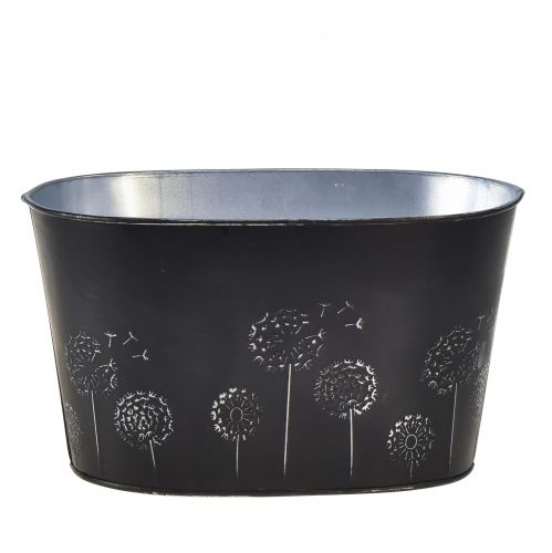 Artículo Cuenco decorativo metal ovalado negro plata flores 20,5×12,5×12cm