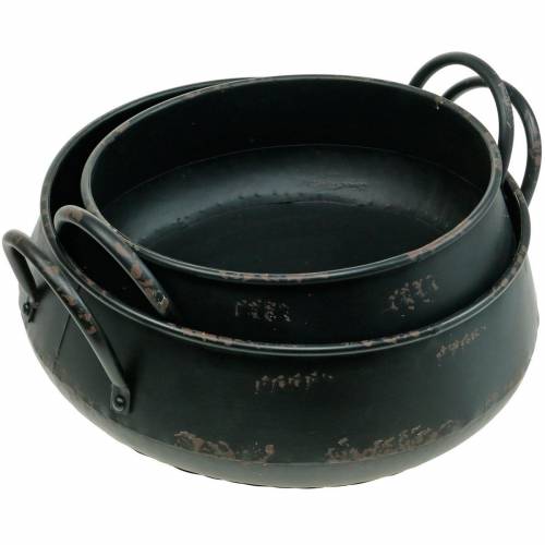 Floristik24 Cuenco decorativo cuenco de metal negro macetero de aspecto vintage juego de 2