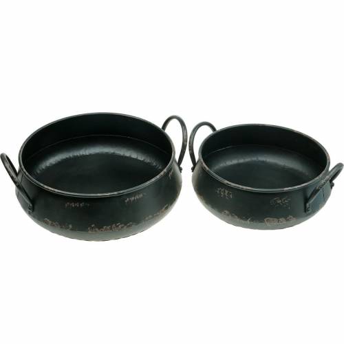 Floristik24 Cuenco decorativo cuenco de metal negro macetero de aspecto vintage juego de 2