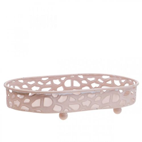 Floristik24 Cuenco decorativo Cuenco ovalado con pies decoración de mesa rosa 30×18cm