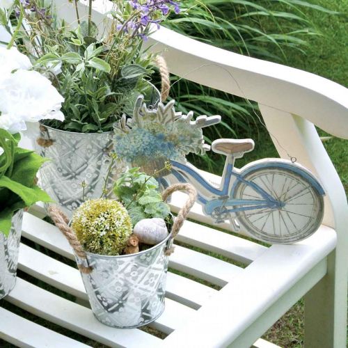 Artículo Letrero de madera decorativa para colgar bicicleta verano azul, blanco 31 × 25cm