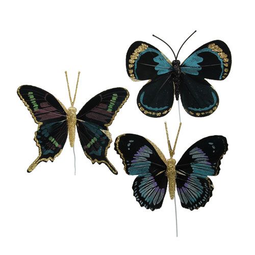 Floristik24 Pluma mariposa en alambre Negro clasificado 7,5cm - 8,5cm 6pcs