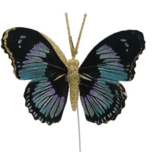 Artículo Pluma mariposa en alambre Negro clasificado 7,5cm - 8,5cm 6pcs