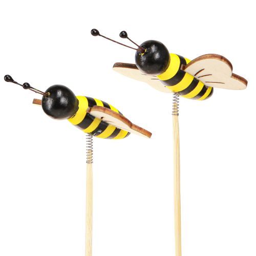 Floristik24 Tapón decorativo abejas decoración madera negro amarillo 6cm H35cm 8 piezas