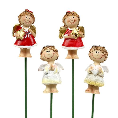 Floristik24 Decoración del ramo Angel rojo, blanco 4,5cm L28cm 8pcs