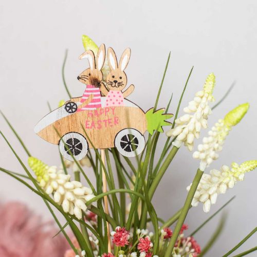 Artículo Tapón decorativo conejito en el coche decoración de Pascua de madera zanahoria 9×7,5cm 16 piezas