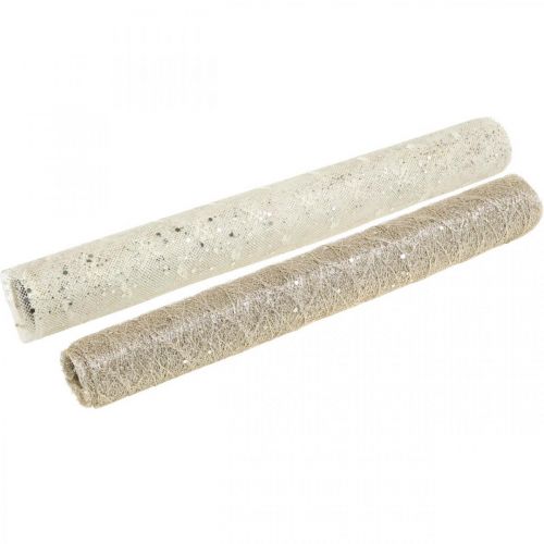 Floristik24 Cinta de mesa tela decorativa champagne x 2 surtido 35x200cm