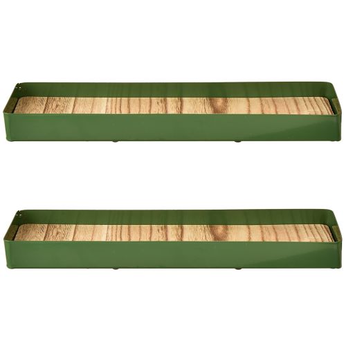 Artículo Bandeja decorativa de metal, madera, bandeja de metal verde, 35,5 x 11 x 3 cm, 2 unidades