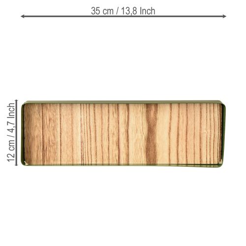 Artículo Bandeja decorativa de metal, madera, bandeja de metal verde, 35,5 x 11 x 3 cm, 2 unidades