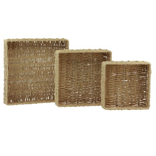 Artículo Bandeja decorativa cesta cuadrada metal natural 30/25/20cm juego de 3