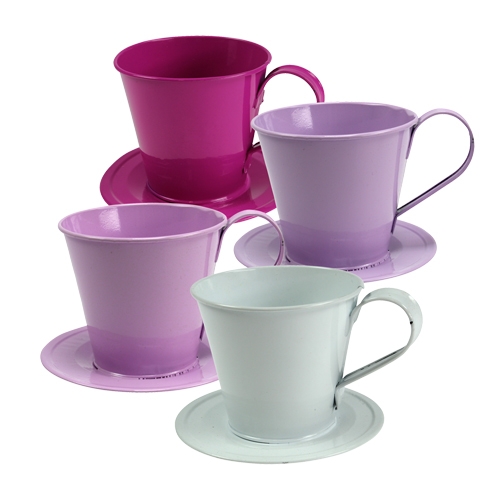 Floristik24 Taza decorativa con plato tipo. Ø12cm H10cm 8pcs.