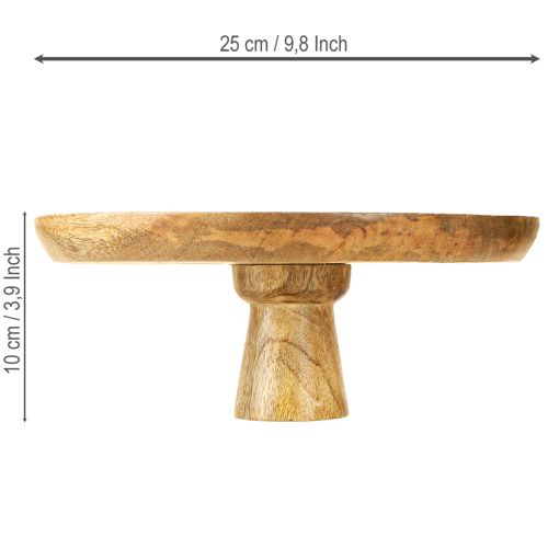 Artículo Plato decorativo de madera con pie para tartas óptico natural Ø25cm