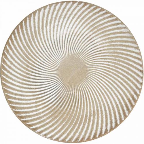 Floristik24 Plato decorativo redondo blanco marrón ranuras decoración de mesa Ø30cm H3cm