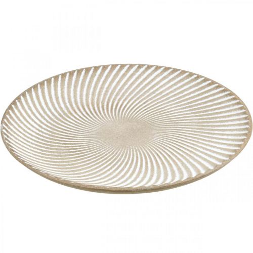 Artículo Plato decorativo redondo blanco marrón ranuras decoración de mesa Ø35cm H3cm