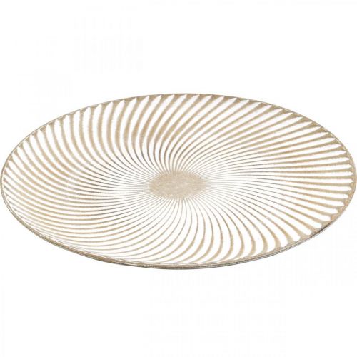 Artículo Plato decorativo redondo blanco marrón ranuras decoración de mesa Ø40cm H4cm