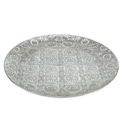Floristik24 Plato decorativo plateado con adorno Ø32cm