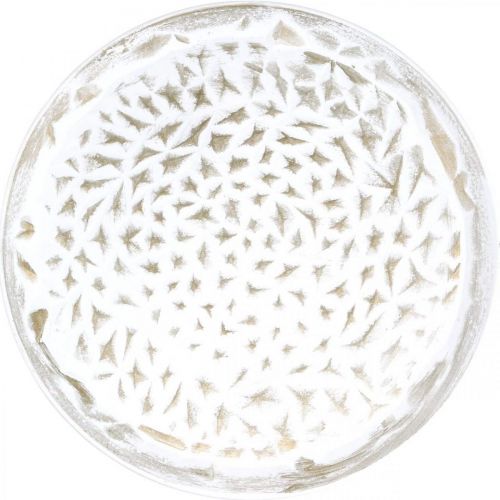 Artículo Plato decorativo blanco redondo estructura marrón decoración de mesa vintage Ø39cm