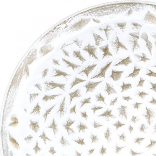 Floristik24 Plato decorativo blanco redondo estructura marrón decoración de mesa vintage Ø39cm