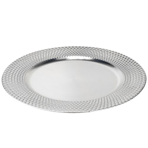 Artículo Plato decorativo plato decorativo redondo de plástico plateado Ø33cm
