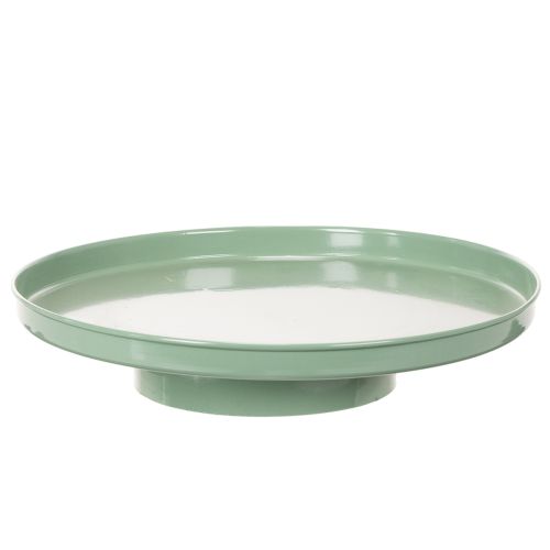 Plato decorativo redondo verde sobre soporte para mesa, 30 cm.
