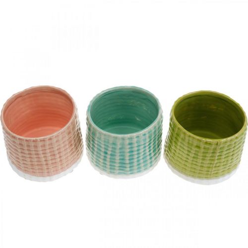 Floristik24 Macetas decorativas con diseño de cesta, macetero, macetero de cerámica menta/verde/rosa Ø13cm 3pcs