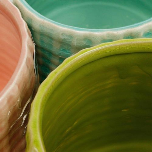 Artículo Macetero de cerámica, macetero mini, decoración de cerámica, maceta decorativa, patrón de cesta menta / verde / rosa Ø7,5cm 6ud