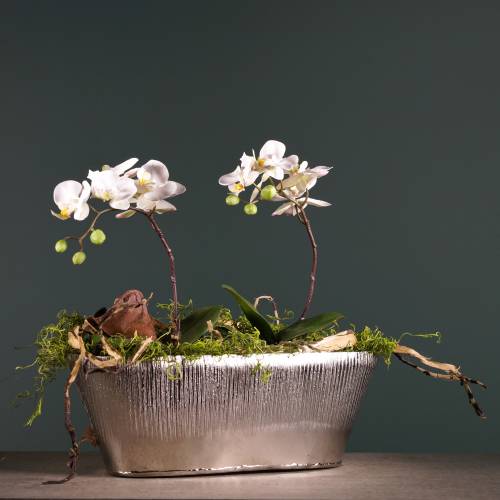 Floristik24 Maceta decorativa ovalada plateada 40cm x 13cm H13cm