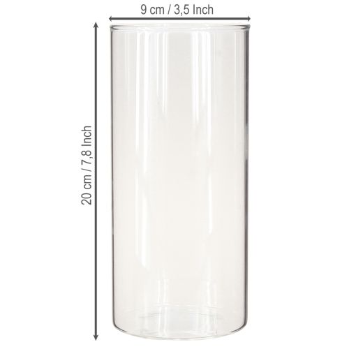 Artículo Jarrón decorativo, florero, jarrón de cristal, incoloro Ø9cm H20cm
