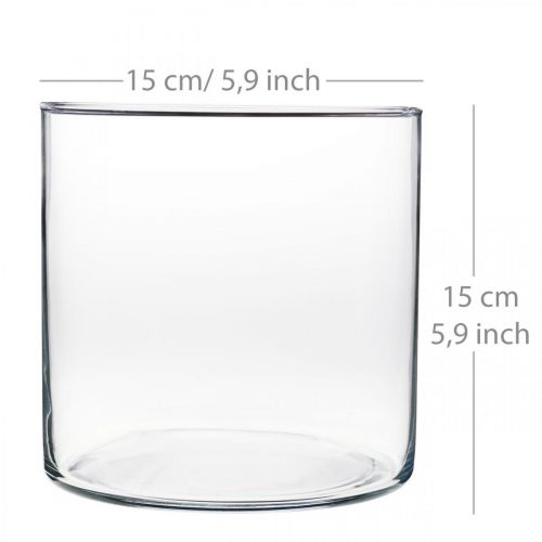 Floristik24 Florero decorativo cilindro de vidrio transparente Ø15cm H15cm