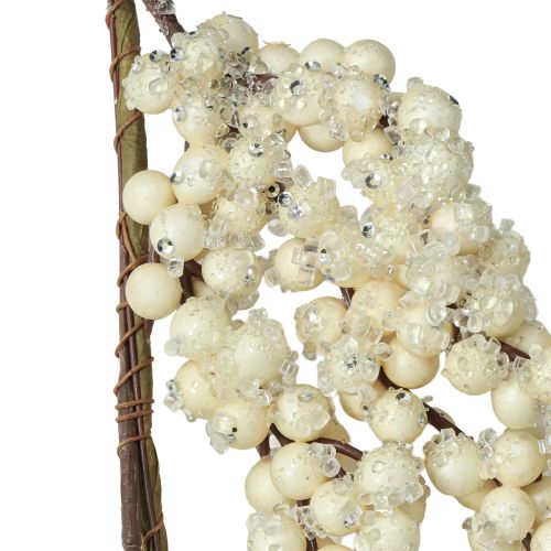 Artículo Guirnalda decorativa de bayas de nieve de invierno color crema, 130 cm