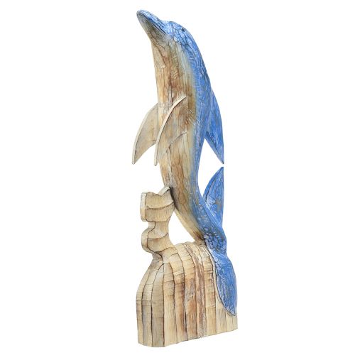 Artículo Figura de delfín decoración marítima de madera tallada a mano azul Al.59cm