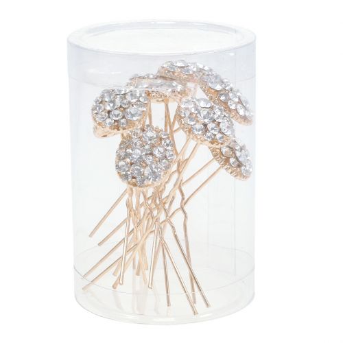 Floristik24 Horquilla para bodas de oro con diamantes de imitación 7cm 9pcs